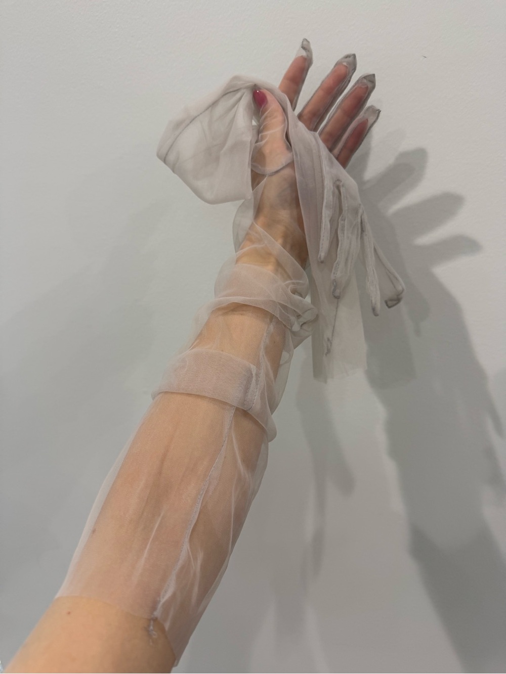 Sheer Long Gloves in Rich Light Gray Taupe - Picture 6 of 14